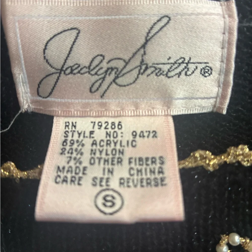 Vintage Women’s Jaclyn Smith Sz Small‎ Metallic Sweater Pearl Embroidered Black
